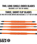 Insulated 8 In 1 Screwdriver Set With Interchangeable Blades For Electrical And General Repairs Includes Two Phillips Two Slotted Two Square And One Small Square Tips with long and short blades.