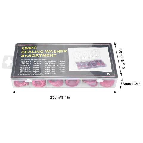 Heavy Duty Red Steel Paper Insulation Washers Kit With 600 Pieces In 9 Sizes For Transformer And Electrical Appliances Pro Grade Elastic And Abrasion Resistant Washers For Better Insulation And Secure Mounting, 23cm case