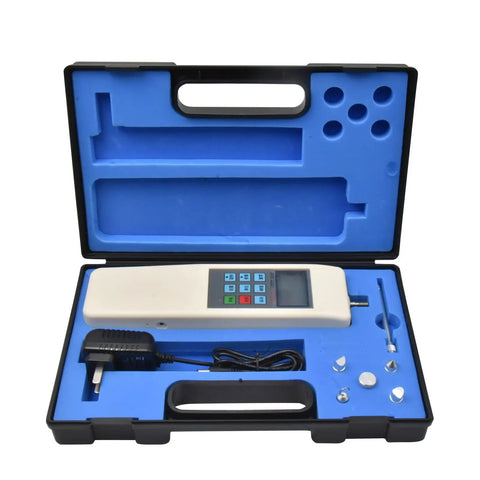 Boss Level Digital Force Gauge 1000N Handheld Dynamometer For Push And Pull Testing With Three Units N Kg Lbf Real Time And Peak Modes Auto Peak 447 Data Storage And USB Data Export, case open