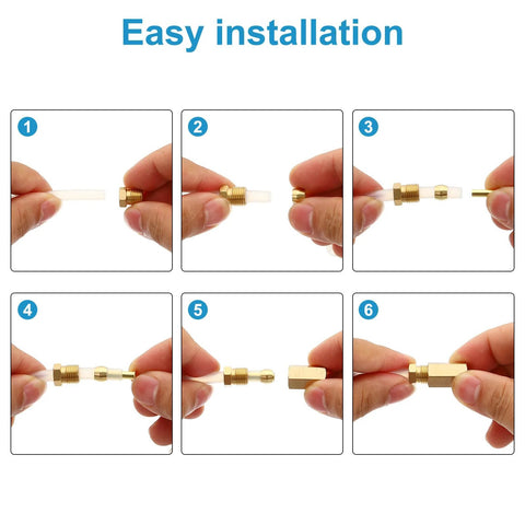 PATIKIL brass compression ferrules for 1/4 in OD hose, 20-pack brass inserts for air, water, gas piping; step-by-step installation