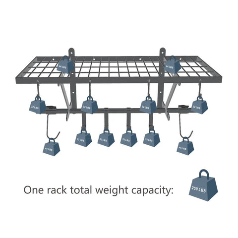 Heavy Duty Wall Mount Garage Shelves Two Pack With Bike Hooks And Mounting Hardware, weight capacity illustration