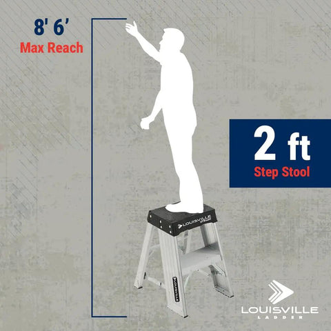 Two Foot Aluminum Step Stool For Industrial Use, Heavy Duty 375 Pound Capacity, Type IAA AY8002 illustration of standing height