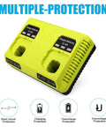 Dual Port 18V Battery Charger For Ryobi Tools That Powers Two Batteries At Once, Compatible P117 P118 with protection features