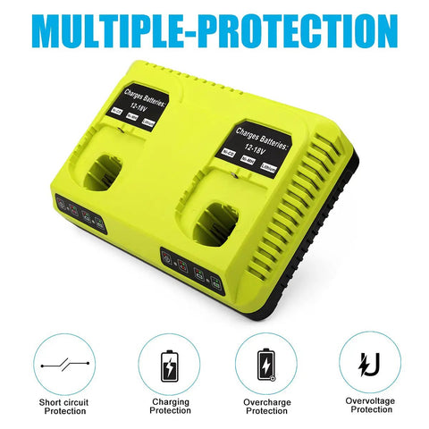 Dual Port 18V Battery Charger For Ryobi Tools That Powers Two Batteries At Once, Compatible P117 P118 with protection features