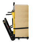 Heavy Duty Electric Stair Climbing Hand Truck Dolly Cart With 6 Wheels Powers Up To 220 Lbs, side view with cargo secured.
