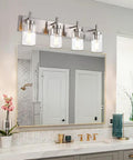 Vanity Bathroom Light Fixture in Brushed Nickel, 3 Light Modern Wall Sconce with Clear Glass Shades above mirror