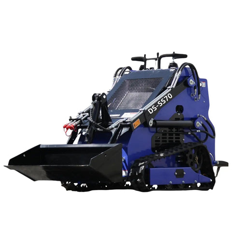 Mini Crawler Skid Steer Loader 22 HP With Dual Cooling System DS-SS70 New Blue front view with bucket attachment