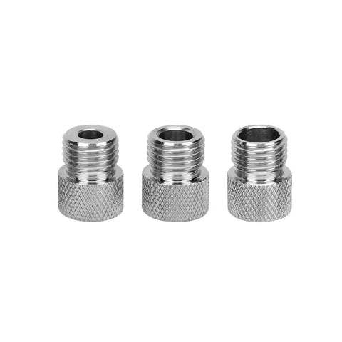 Three stainless steel drill bushings for Heavy Duty Workhorse Self Centering Doweling Jig, offering precise wood assembly.
