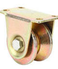Baxnore V-groove wheel sliding door caster; steel wheels, heavy-duty mounting bracket.