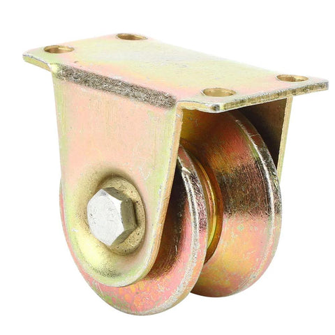 Baxnore V-groove wheel sliding door caster; steel wheels, heavy-duty mounting bracket.
