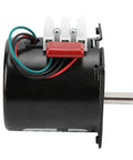 Heavy Duty 14 Watt Ac Synchronous Motor With High Torsion Metal Gears And Pure Copper Coil For Smooth Central Shaft Bracket Automated Industry Use at 110rpms, side view with wires.