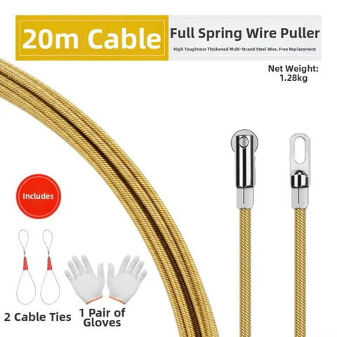 Beefy Heavy Duty Wire Threading Tool With Rotating Scroll Wheel For Reduced Friction In Tight Bends, Spring Steel Fish Tape 10m, Pro Grade Cable Fishing Tool For Quick Friction Free Wire Runs, 20m cable