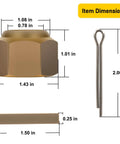 Brass Prop Nut Kit For Inboard Boats dimensions showing nut, locknut, key, and cotter pin for installation