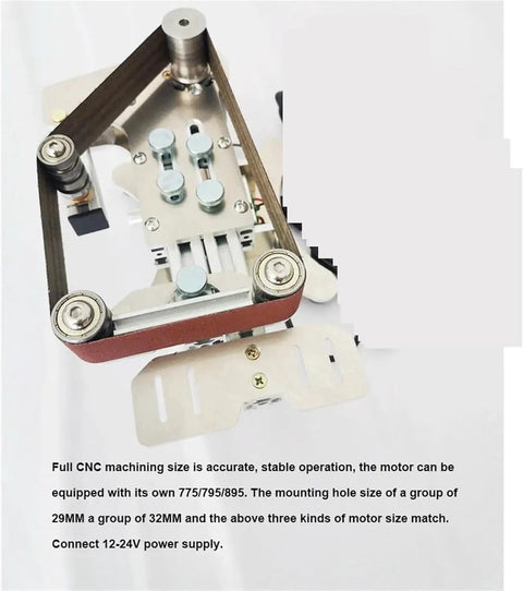 Compact Mini Belt Sander 533x30mm Power Tools for Wood And Metal, showing detailed parts and assembly for precision use.