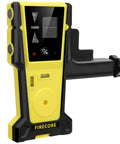 Green Laser Level Receiver With Dual LCD Displays For Detecting Pulsing Green Beams Digital Laser Detector Up To 197 Feet Range Rod Clamp Included For Pulsed Line Lasers Pro Grade, side view with rod clamp