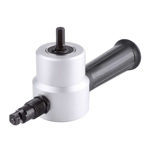 Power Drill Nibbler Attachment for Sheet Metal Cutting Double Head Cutter with handle, electric metal cutter tool in silver and black