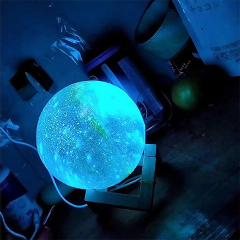 Lit Moon Lamp With Wood Stand Galaxy Night Light In 16 Colors USB Rechargeable Remote And Touch Control 5.9 Inch Safe PLA Material