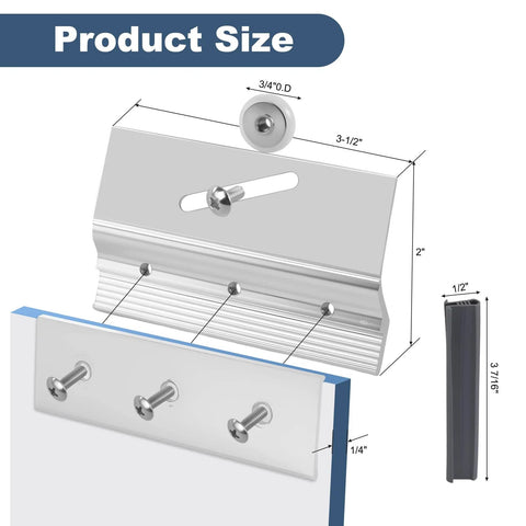 4 Pack M6053 Frameless Shower Door Roller Assemblies with Three Quarter Inch Plastic Wheels and Ball Bearings, Chrome Aluminum Bracket Replacement Kit for Glass Sliding Doors Parts Includes Mounting Screws, product size diagram showing dimensions and bracket details