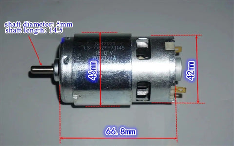 Beefy High Speed DC Motor 12V/18V Ready With 17000 RPM, Big Torque For DIY Projects shown with dimensions of 42mm diameter, 66.8mm height, 5mm shaft