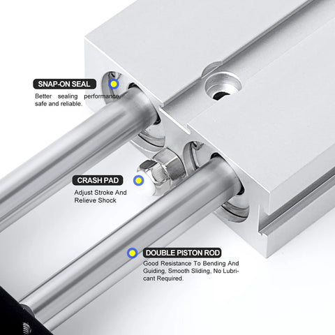 Close-up view of the Pneumatic Air Cylinder 16mm Bore 25mm Stroke Beefy Aluminum Body Double Rod Double Acting, highlighting features.
