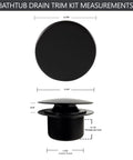 Dope Matte Black Tip Toe Bathtub Drain Stopper With Mushroom Overflow Faceplate measurements showing diameter and thread details.