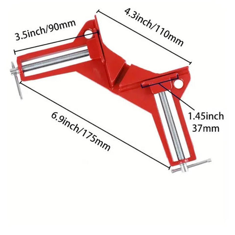 4 Pack Right Angle Clamps For 90 Degree Corners Picture Frame Supports Glass And Woodworking DIY Tools, dimensions labeled