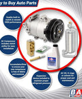 Road Ready AC Compressor And Air Conditioning Service Kit For Chevy Silverado Tahoe Suburban Avalanche Gmc Sierra Yukon Cadillac Escalade Hummer H2 Denso 10S Straight Bolt On Part with components displayed.