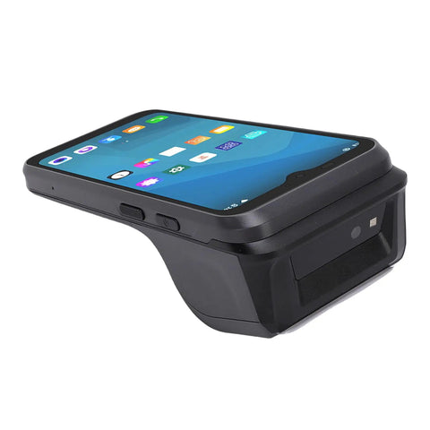 High Speed Mobile Pos Receipt Printer With 6.2 Inch Touch Screen 58mm Thermal Printer on a sleek black body, compact design.