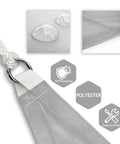 Close-up of UV protection, waterproof fabric, and D-ring of Triangle Shade Sail For Outdoor Patio 16 Ft By 16 Ft By 22.6 Ft Waterproof Sun Shade Canopy UV Block Tarp For Backyard Deck Garden Light Gray Shade Cloth Weatherproof And Customizable Easy Install.