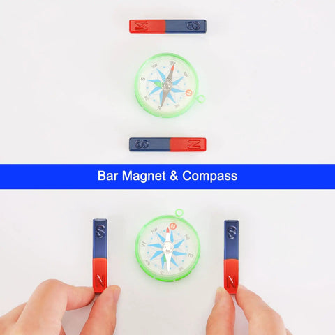 Magnetic Science Kit For Kids A Hands On Physics Lab With Bar Ring Horseshoe Compass Iron Powder, bar magnets and compass.