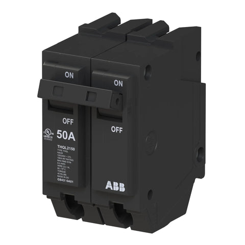 Heavy Duty 50 Amp Double Pole Circuit Breaker Built Tough As Nails For Hella Reliable Home And Workshop Panels with ON/OFF switches.