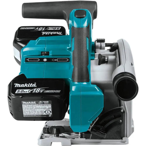 Front view of Dual 18V LXT Cordless Plunge Circular Saw Kit With Six And One Half Inch Blade, Brushless Motor, 6300 RPM, 5.0Ah Batteries