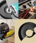Grinder Guard Five Inch And Four And A Half Inch Replacement Part 39766101 for DeWalt angle grinders, showing front and side views.