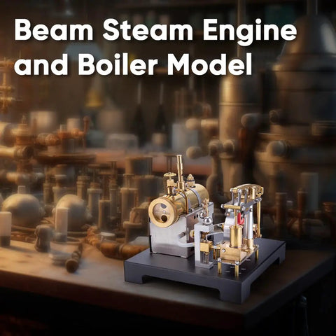 Full Metal Beam Steam Engine Kit With Horizontal Boiler, A Hands-On Desktop Powerhouse Project For Kids And Adults, 85-Piece DIY Science Set, Steam-Powered Learning Toy, Educational Gift on black base