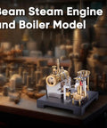 Full Metal Beam Steam Engine Model Kit With Horizontal Boiler, Stationary Steam Power Demonstration For Adults, 84-Piece Educational Mechanical Build, Hands On Science Hobby Project metal beam steam engine on black base