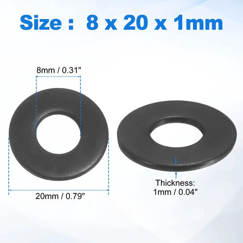 Dope Precision 25 Pack M8 Flat Washers Crafted From Top Shelf 304 Stainless Steel featuring 8mm ID, 20mm OD, and 1mm thickness.