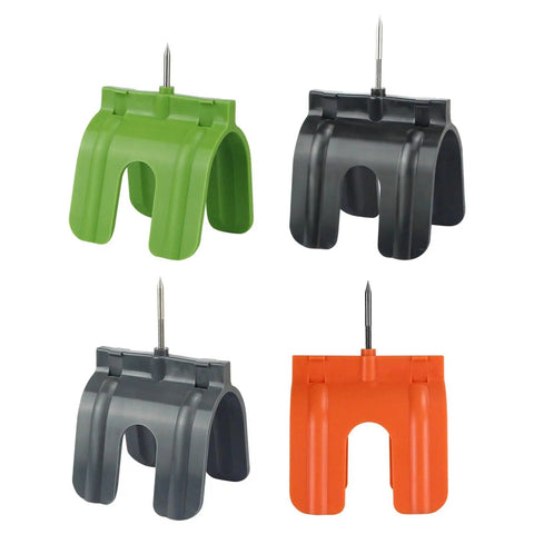 Professional Electrical Box Positioning Tool Set With 5 Metal Frame Markers for Plasterboard Installation, includes green, black, gray, and orange markers.