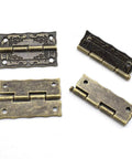 Antique Engraved Latch Hasp Hinges And Box Corner Protectors Hardware Kit, vintage bronze zinc alloy, four rectangle hinges shown