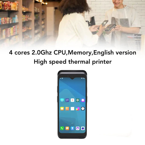 High Speed Mobile Pos Receipt Printer With 6.2 Inch Touch Screen 58mm Thermal Printer Built In Battery, compact design in retail setting.