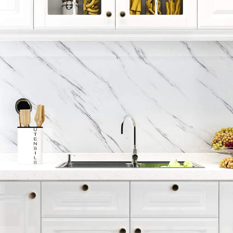 Large White Marble Contact Paper For Countertops Waterproof Self Adhesive Marble Peel And Stick Wallpaper on kitchen wall