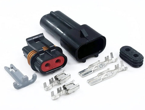 4-Pack 2-Pin 46 Amp Waterproof Metri-Pack Connector Terminals And Seals For 10-12 AWG components laid out