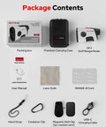 Next Level Laser Golf Rangefinder With Slope And 1300 Yard Range, 7.5X Magnification, accessories and packaging overview