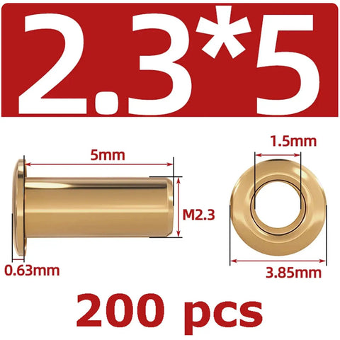 Top Shelf Pure Brass Hollow Rivet Eyelets For Leather And Heavy Duty Fabric Crafting Secure Fastener Clips 200 pcs dimensions 2.3mm x 5mm