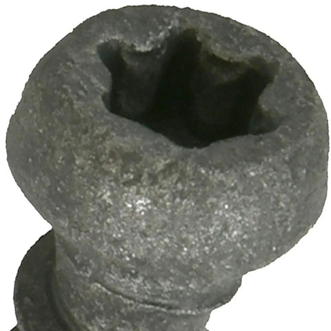 Close-up of a gray deck screw with star drive head from Gray Deck Screws 75 Piece Set For Composite And Treated Wood With Ceramic Coating For Rust And Corrosion Protection Self Tapping Pro Cut Threads No Predrill Tip Trap Head And Star Drive Jobsite Ready