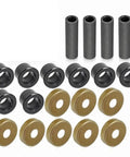 2X Lower A Bushing Dust Cover Seal Caps Shaft Collars Repair Kit Makes Steering Hella Smooth Fits Yamaha YFZ450 Kawasaki W350 B200 G125 Stops Dust From Messing With Bearings In Your Whip Great Upgrade For Riders Seeking Reliable Performance. Black and gold steering bushing dust seal kit with 14-piece caps, collars, and washers.