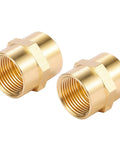 Two brass NPT female coupler 3/4 inch for pipe connection.
