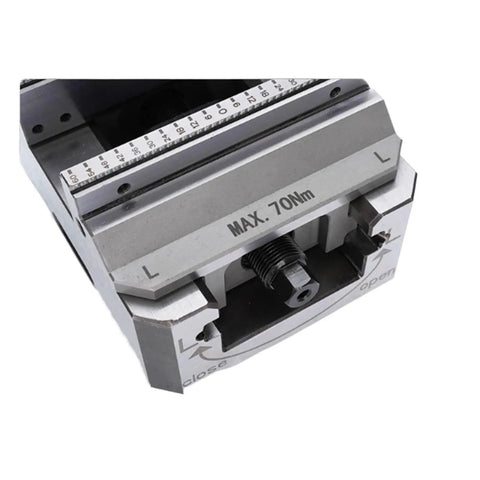 Close-up of No Fuss Heavy Duty Quick Change Zero Plate Bench Vise With High Leverage Enhanced Grip for precise adjustment and clamping.