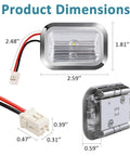 Dimensions and details of Refrigerator LED Light Module Kit 2 Pack With Chrome Frame For KitchenAid, showing size and connectors.