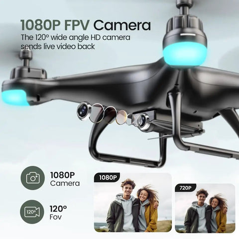 Close-up of FPV RC Drone With 1080P HD Camera, 120-Degree Wide Angle Lens highlighting camera features and wide-angle shots.