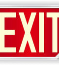 Photoluminescent Red Exit Sign Framed For Flat Wall Mount Single Sided Top Notch Emergency Sign With Silver Frame UL 924 Listed NFPA 101 IBC Code Compliant Made In USA Includes Two Chevrons